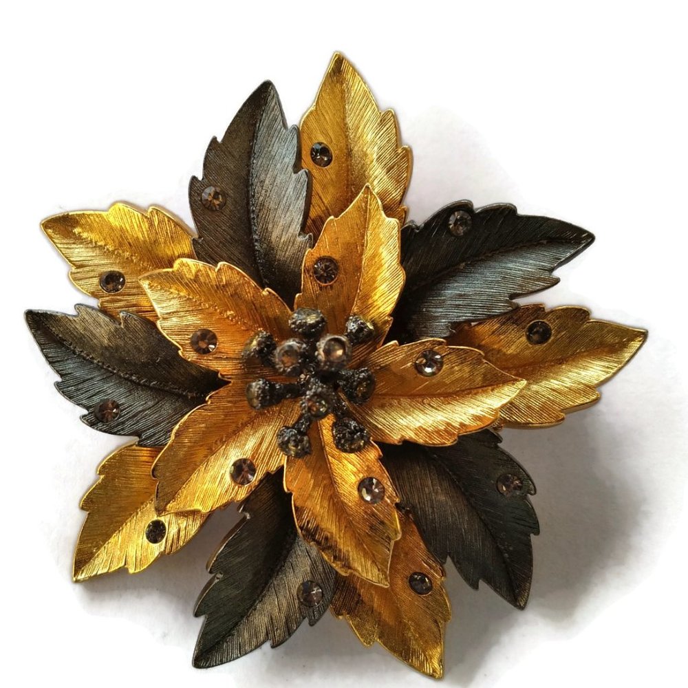 Vintage Joan Rivers Black and Gold Brooch